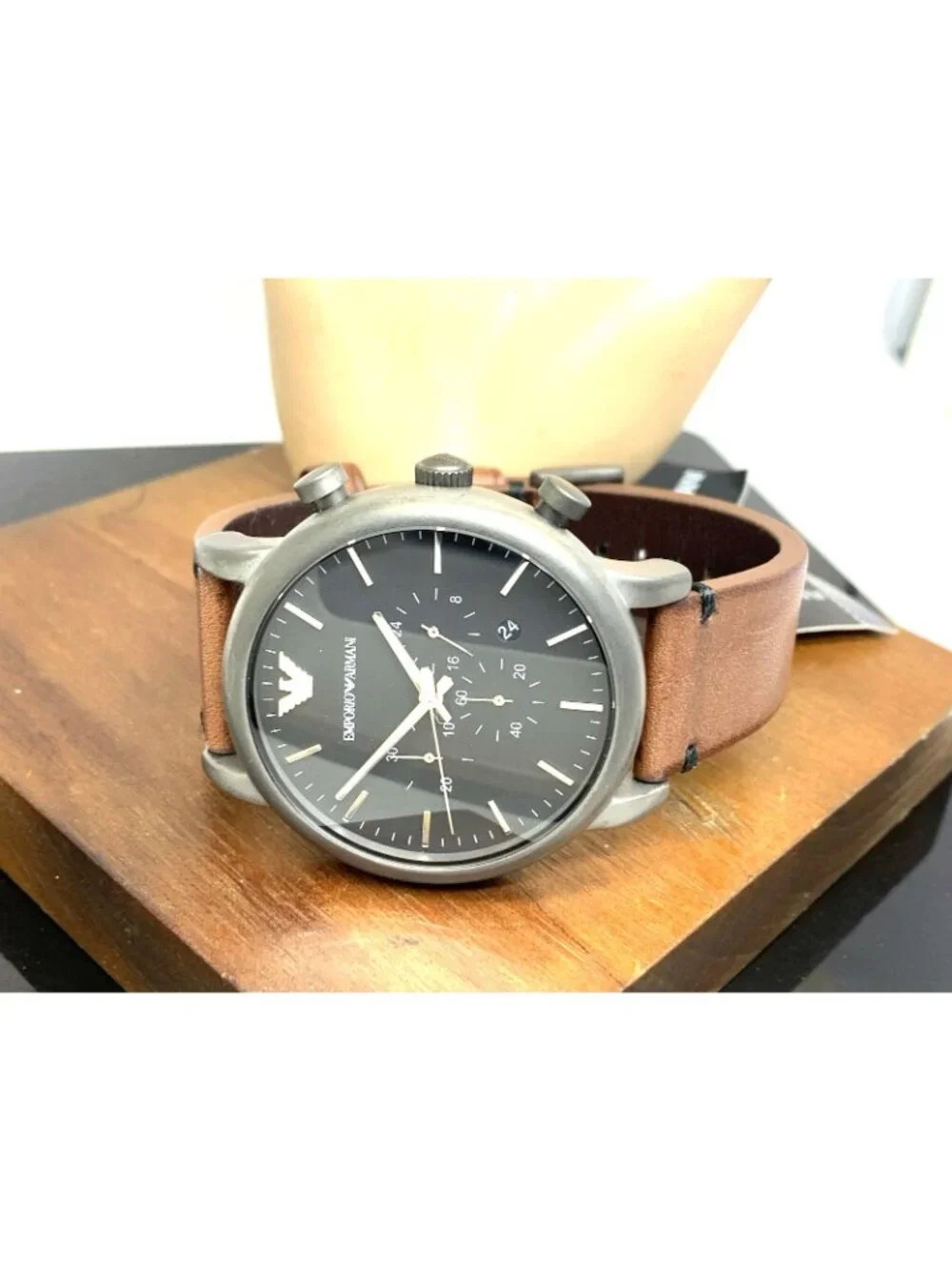 Emporio Armani Men's Watch AR1919 Quartz Chronograph Black Dial Leather Strap